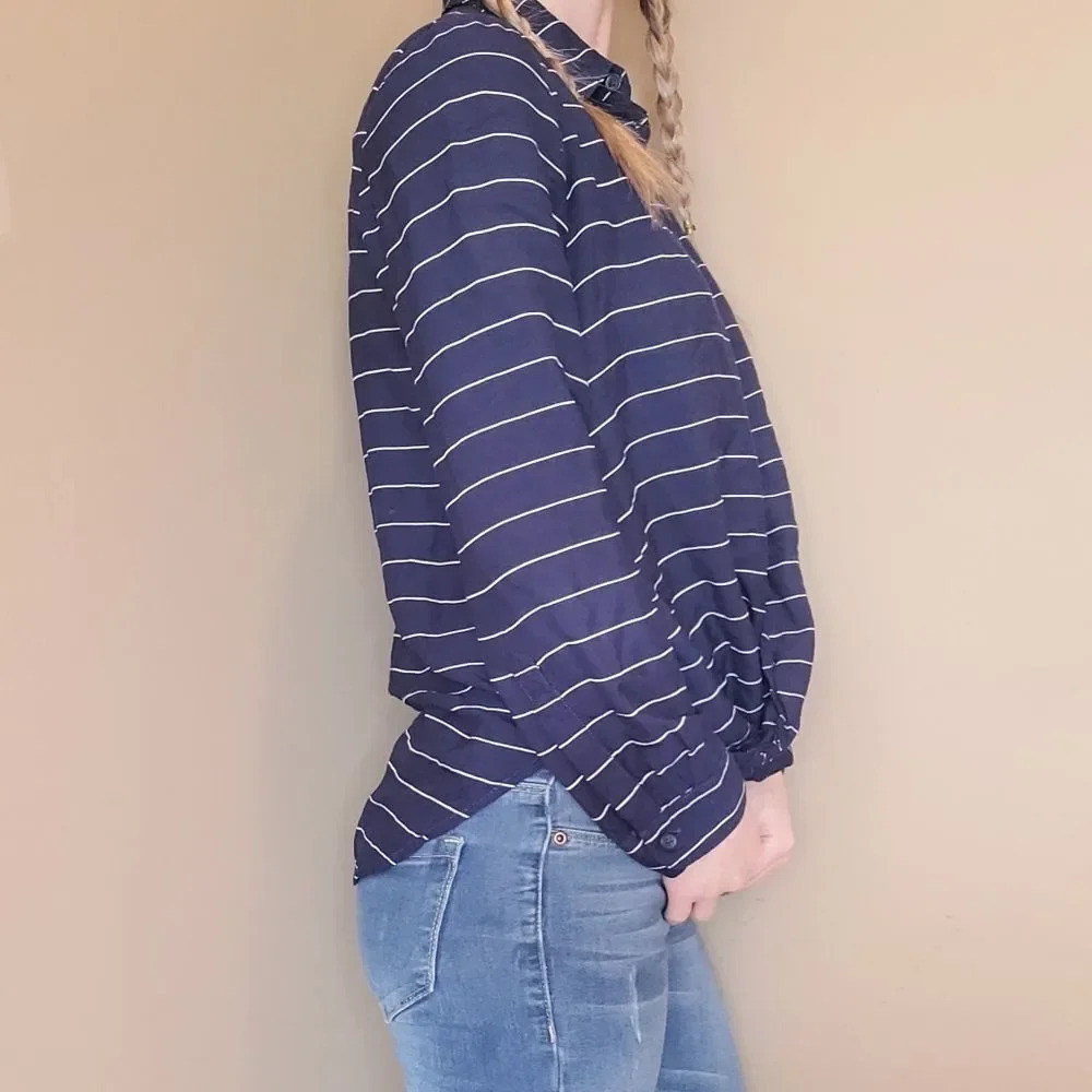 BLL Blue Striped Twist Waist  Top - Picture 2 of 3